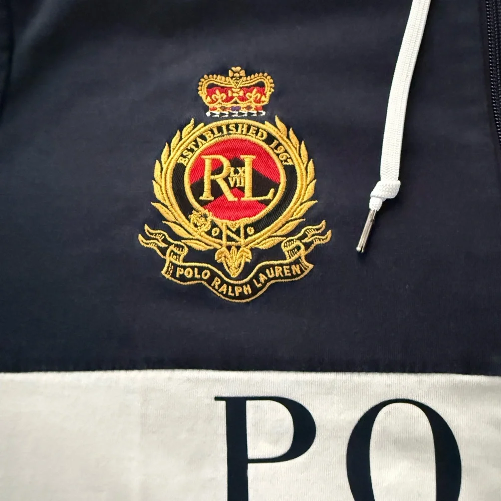 Polo Ralph Lauren Royal Crest #3 Big Pony Embroidered Blue/White/Grey Zip Hoodie